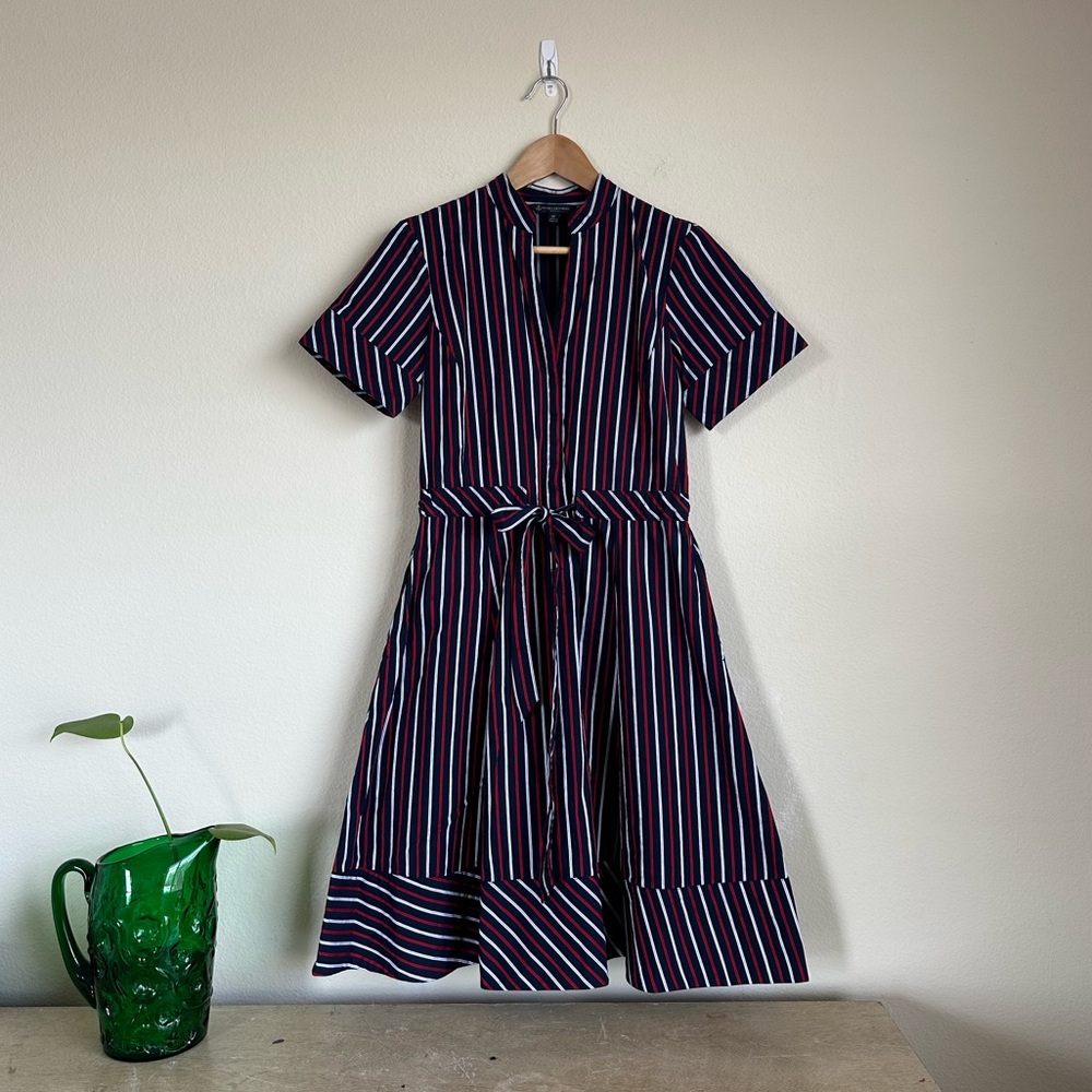 Brooks Brothers Navy and Red Stripe Fit and Flare Dress - Picture 1 of 15